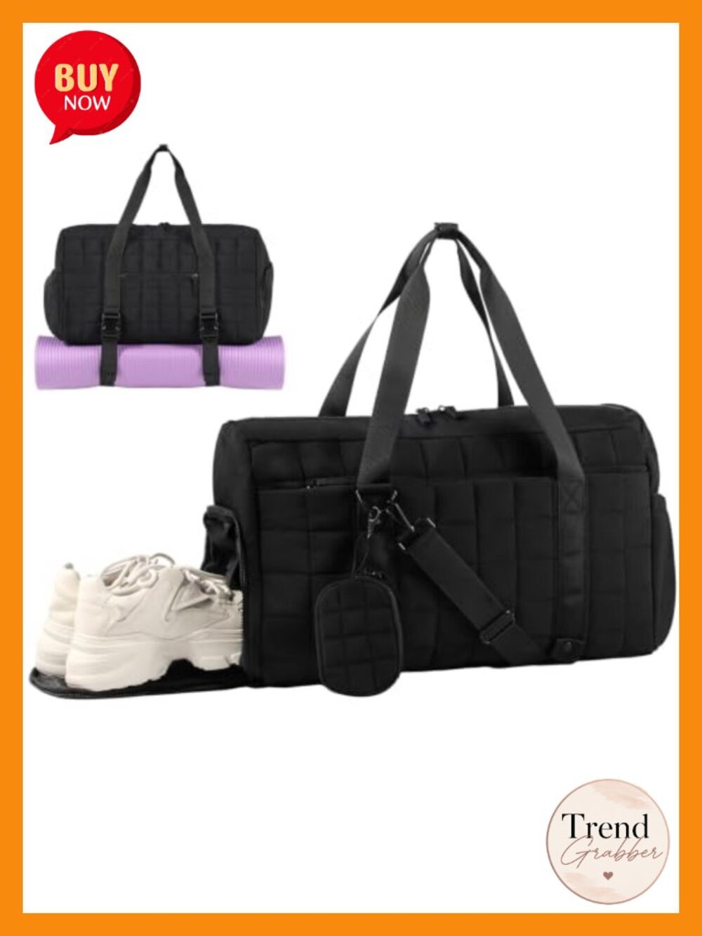 Large Puffy Gym Duffel Bag Yoga Mat Holder Wet Dry Shoe Compartment Travel
